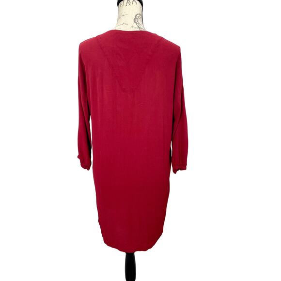 Madewell Du Jour V-Neck Boho Tunic Dress Garnet Red F9331 Sz Small - Picture 4 of 9